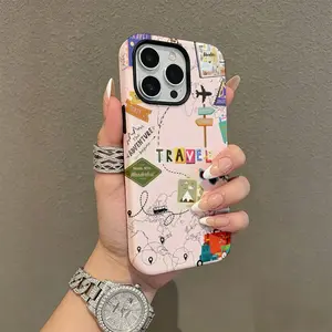 World Map Travel Collage: Backpack, Plane, Ticket & Adventure Icons phone case iPhone17/17PROMAX/17PRO/16/15/14/13/12/GALAXYS21/S22/S23/S24 IMD Glossy Case dual-layer phone case Minimalist aesthetic Sleek case rooFL025