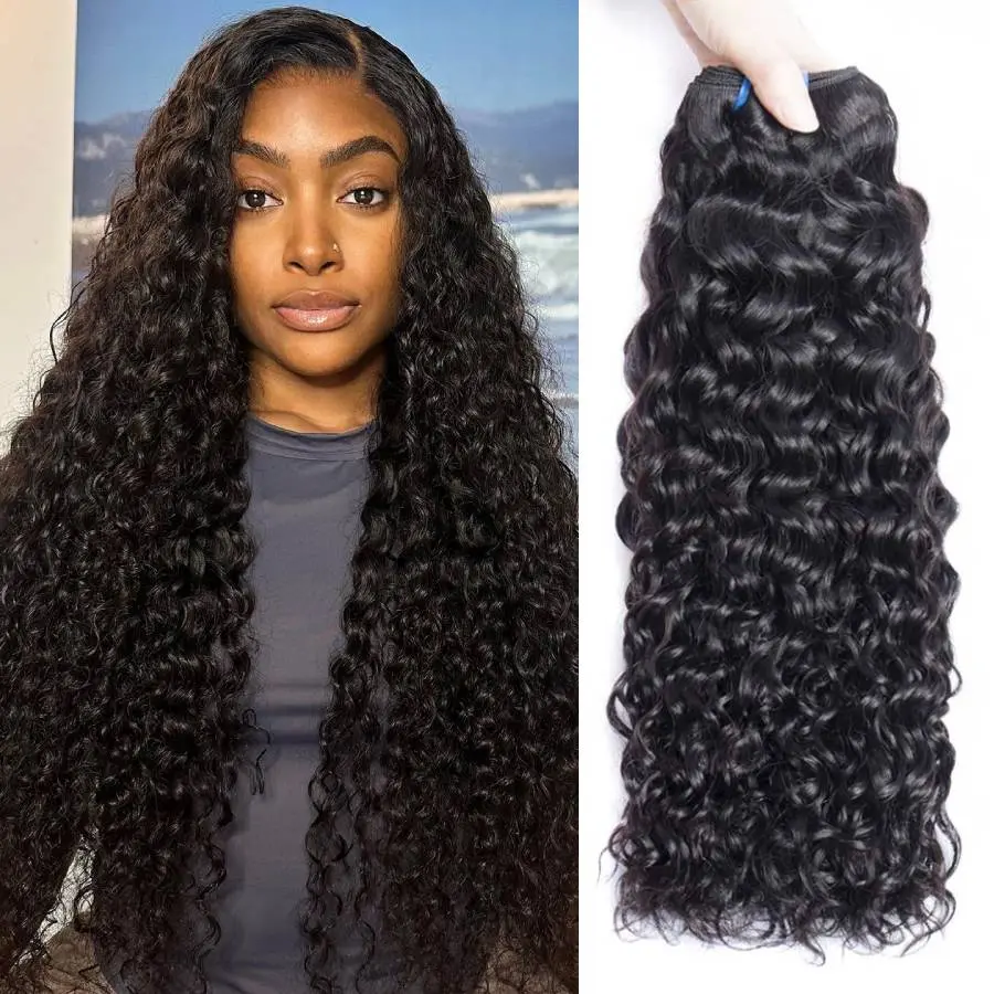 Water Wave Human Hair Bundles Natural Black Color Remy Hair Weave and Wet Brazilian Hair Bundles 12-32 inches Human Hair Extension 1/3/4 PCS Bundles For Deal 12A Wavter Wave Human Hair For Women