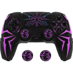 for ps5 Controller Silicone Case with 2 Thumb Grips and 6 Sticker, Cyber Spider Design, Anti-Slip Shockproof Controller Cover Skin, Fits for Charging Dock, Black & Purple