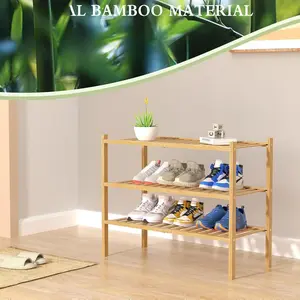 3 Tier Bamboo Shoe Rack for Closet Free Standing Wood Shoe Shelf Storage Organizer for Entryway Small Space Stackable 27"x11"x20" (Natural)