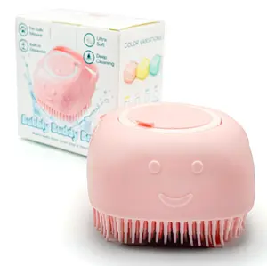 Pet Bath Brush, Silicone Massage Brush with Shampoo Dispenser, Ideal Bath Accessories for Dogs & Cats 2Pack (blue & pink)