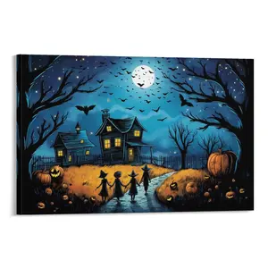 Halloween Trick Or Treaters Wall Decor Canva Print - Spooky Wall Art And Pictures Canvas Poster Bedroom Decor Sports Landscape Office Room Decor Gift