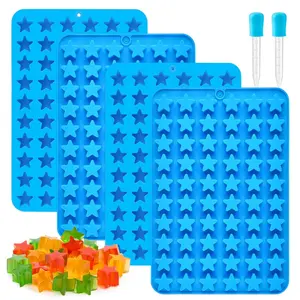 4 Pcs Star Silicone Mold,Star Ice Cube Tray,60-Hole Star-Shaped Mold and 2 Droppers,Suitable for Making Homemade Pet Training Treats/Biscuits,Mini Silicone Molds,Also Suitable for Fruit Treats and Cake Decorations.