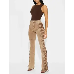 Post Work Lace-Up Flared Pants - Khaki | Women’s Fashion Lace-Up Flared Skirt GARMENTARY