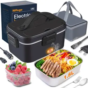Electric Heated Lunch Box 100W Fast Heating, Food-Grade 304 Stainless Steel, 12V/24V/110V Portable Food Warmer for Car Truck Office Adults, Lonchera Electrica Portatil