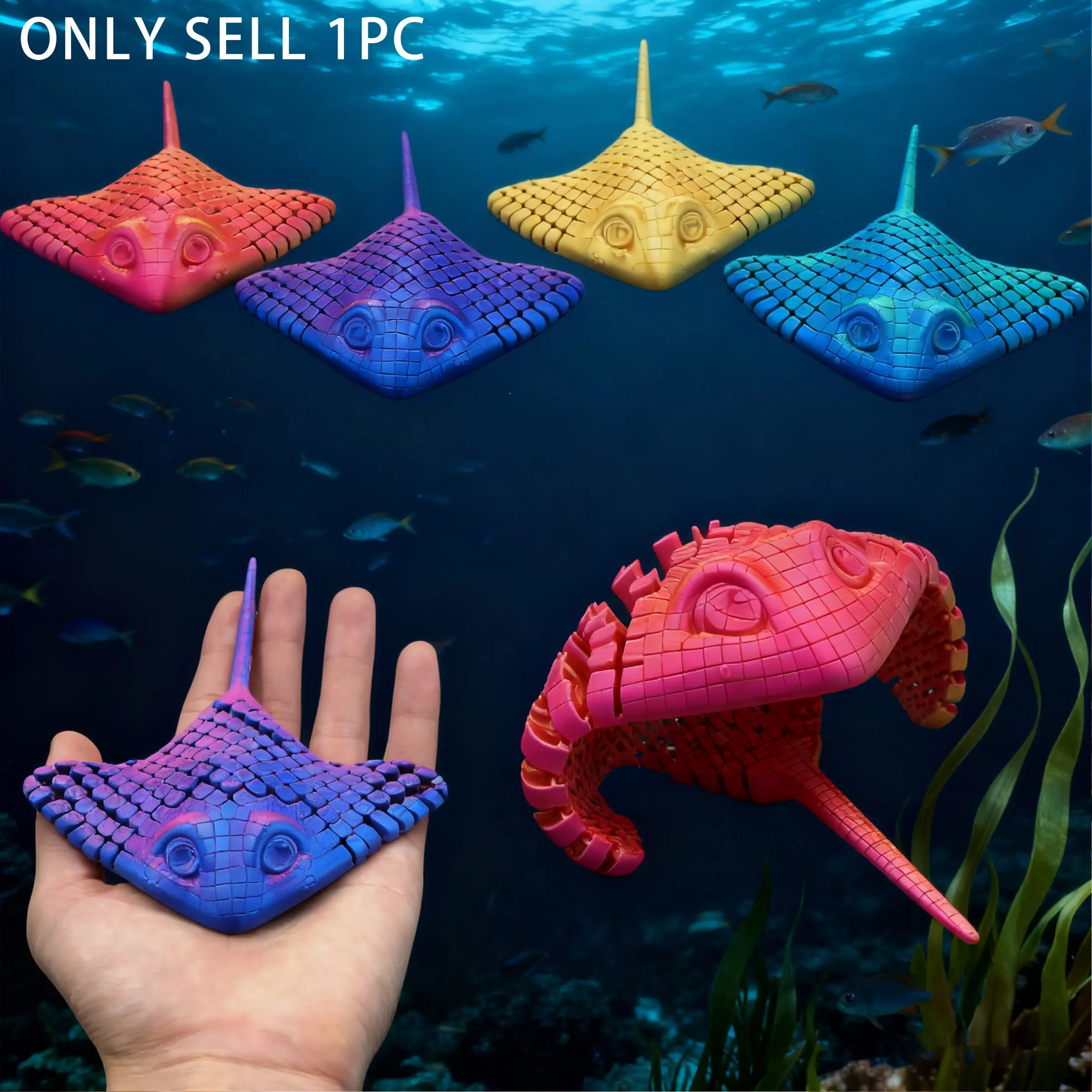 Christmas Gift 3D Printed Grouper Ray Ocean Animal Mermaid Wish Board Fish Figurine, Decorative Sculptures, Home Decor Sculptures, Decorative Home Ornament, Holiday Decor, Office Desk Decoration, No Power Needed