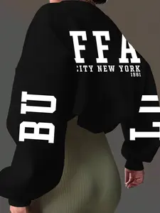 Women's Ffa Letter Print Sweatshirt, Casual Fall & Winter Knit Pullover, Long Sleeve Round Neck Top, Fashionable Daily Wear