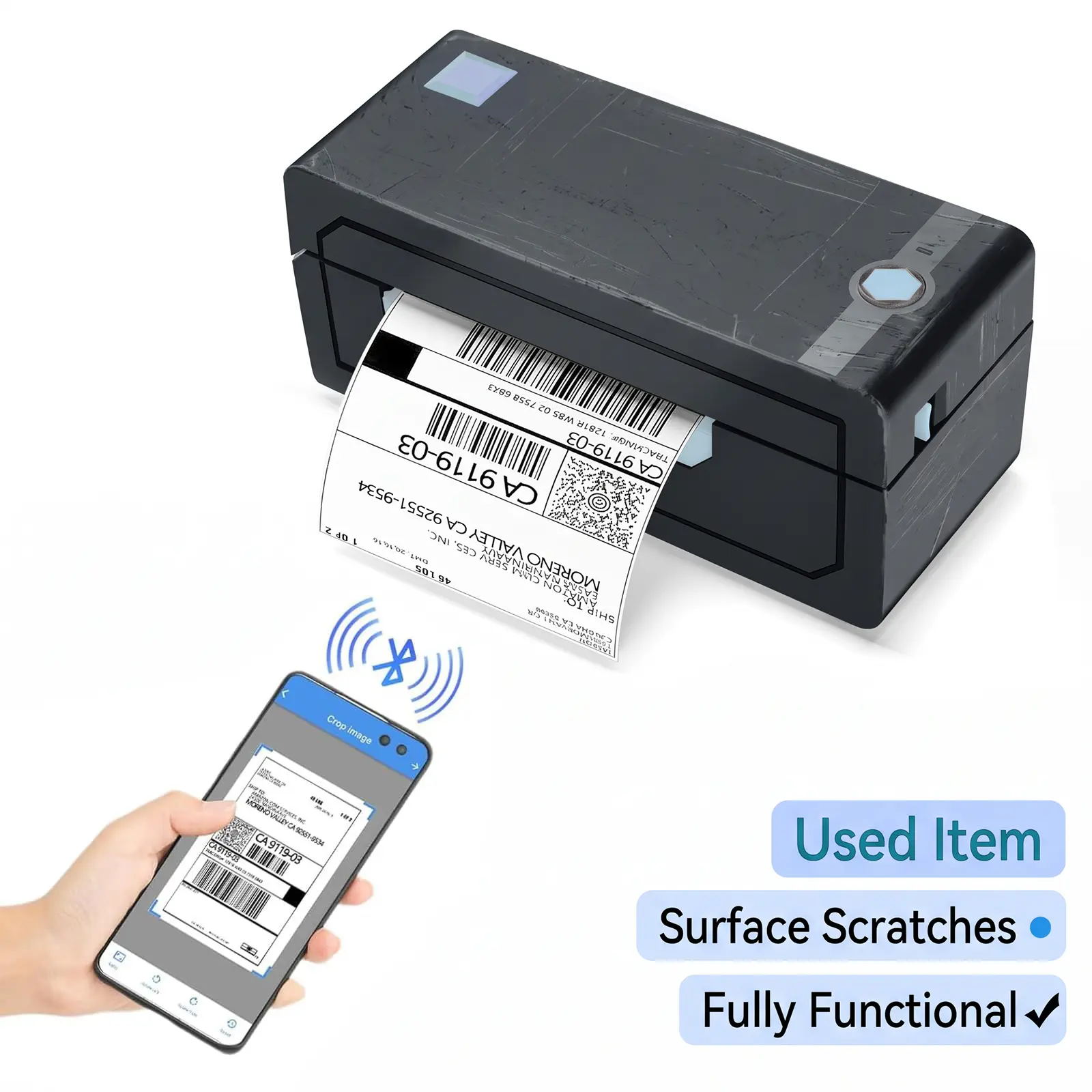 【Used】JADENS 268BT Bluetooth Mini Label Sticker Maker - US Type, Ink-Free Printer, Mobile/PC Sync, 4x6"+ Sizes Labels, Father's Day Gift for Office Use, Mini Printer