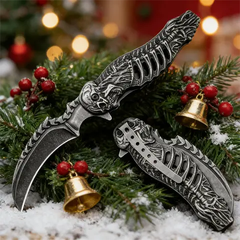 Men's 3D Hollowed-Out Skull Folding Knife - Metal Portable Knife, Outdoor Survival Tool, Camping Hiking Survival Gear Equipment, Christmas Mens Gift, Outdoor Survival Tools