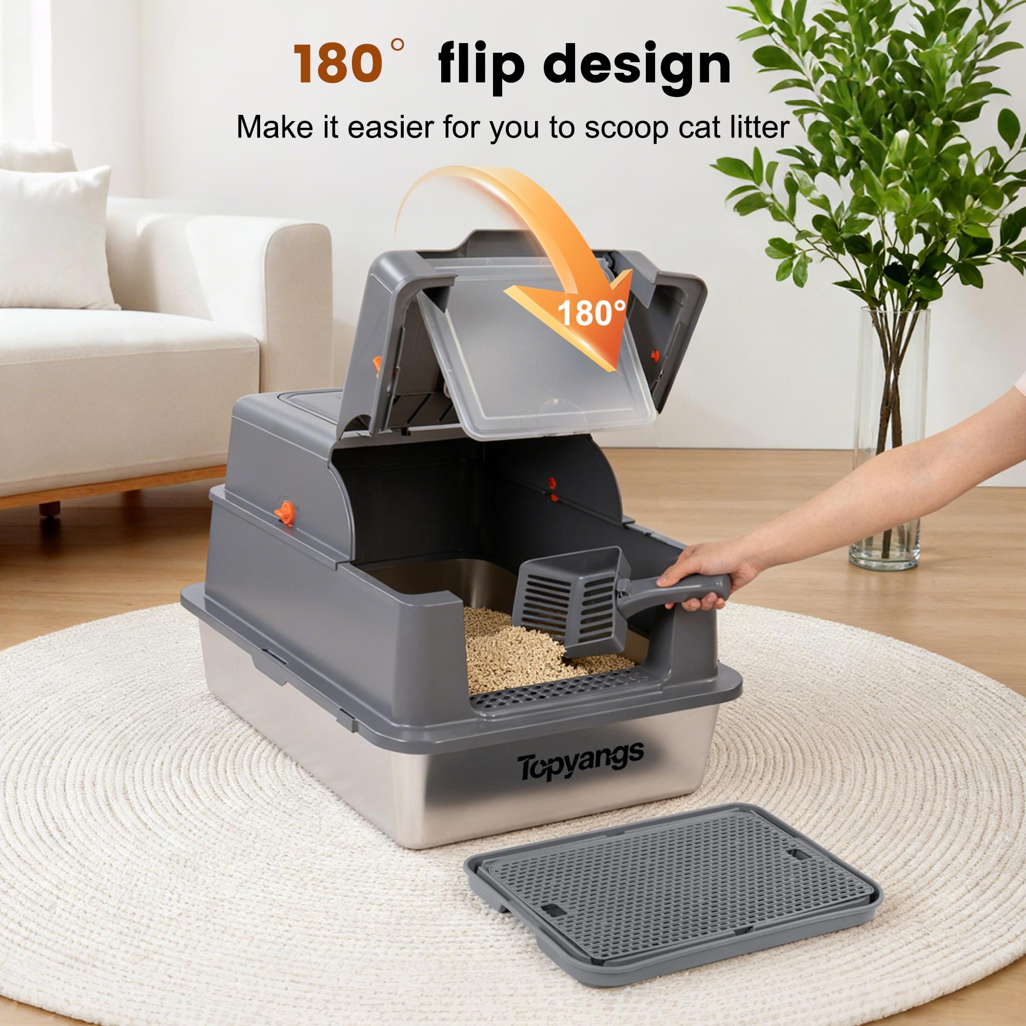 TOPYANS Stainless Steel XXXL Extra-Large Cat Litter Box with Lid High-Sided Enclosed Design Leak-Proof & Easy to Clean Ideal for Cats and Large Felines Christmas Gift TOPYANS Stainless Steel XXXL Extra-Large Cat Litter Box with Lid High-Sided Enclosed Design Leak-Proof & Easy to Clean Ideal for Cats and Large Felines Christmas Gift