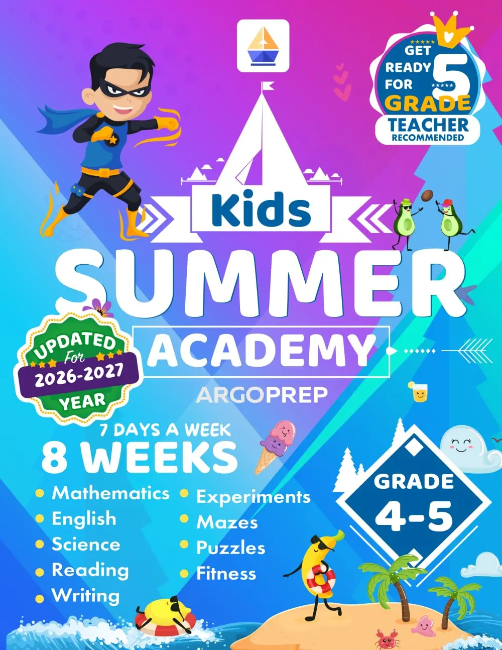 Kids Summer Academy by ArgoPrep - Grades 4-5: 8 Weeks of Math, Reading, Science,Logic, Fitness and Yoga | Online Access Included | Prevent Summer Learning Loss