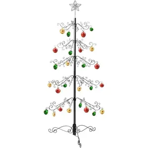 6.5 Ft Wrought Iron Christmas Tree Ornament Display Stand Metal Holder Hanger Wire Hanging for Halloween Glass Balls Decorations Gift 174 Hooks Black Taiwan Made