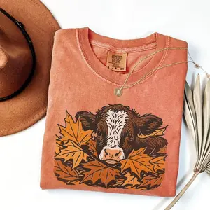 Comfort Colors Fall Cow Shirt, Fall Cozy Cow Shirt, Autumn Cow Shirt, Cute Autumn Animal Tee, Fall Tee, Autumn Heifer Tee
