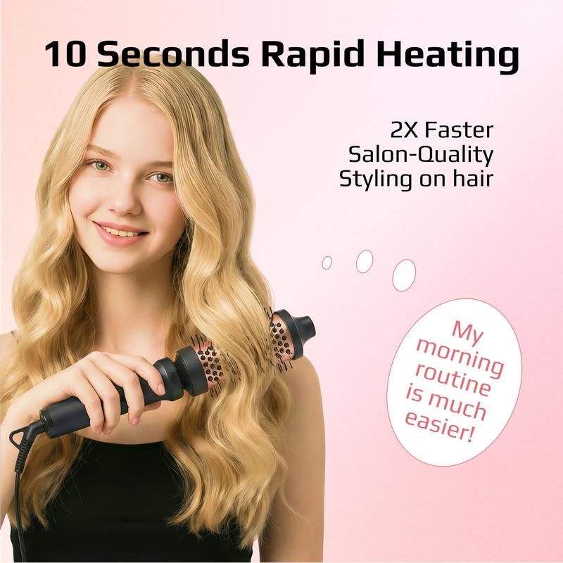 5‑in‑1 Curling Wand Set with Thermal Brush, Interchangeable Ceramic Curling Barrels 0.5” 1” 1.25”, Tapered & Bubble Curling Wand, Instant Heat Curling Iron, Blowout Brush Styling Tool for Loose Waves, Tight Curls, Volume, Bangs, Rose Gold