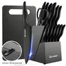 Katisun 15-Piece Professional Black-Coded Stainless Steel German Kitchenware Set - Black Wooden Storage Block, Non-Slip ABS Handle Tools, Steak Knives, Plastic Cutting Board, Shears, Sharpener - Ideal for Home Use, Holiday Gift