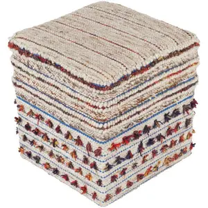 Scotia Pouf Ottoman, Red, Blue/Cream/Brown/Yellow/Ink Blue