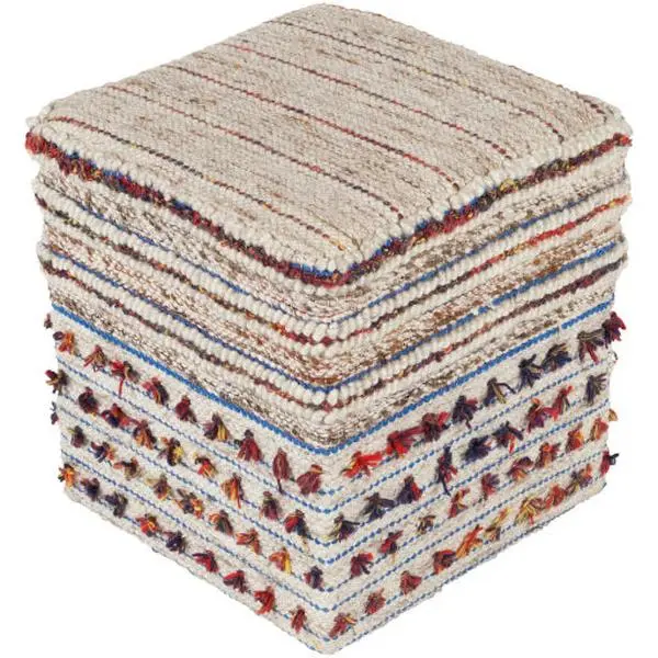 Scotia Pouf Ottoman, Red, Blue/Cream/Brown/Yellow/Ink Blue