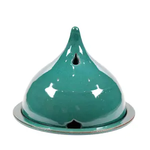 SENTJO Premium 100% Hand-Made Ceramic Incense Burner, Incense Holder, Aromatherapy, Home Decor, Backflow Incense Powder, Cones and Stick, Made in France, (Blue)