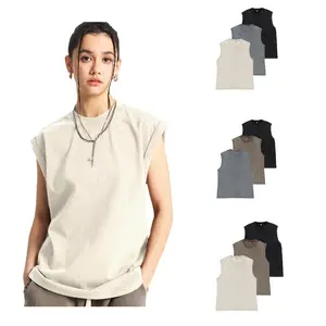Tank Tops Workout Sleeveless Shirts Cotton Acid Wash Tees Loose Gym Muscle Shirts