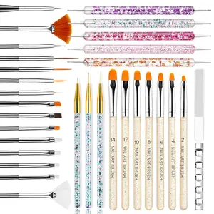 ✨ Beginner-Friendly Nail Art Brush Combination Set, Featuring Painting Brushes / Carving Pens / Line Drawing Brushes / Dotting Pens / Brush Holder / Buffer File Set, Suitable for Nail Salons or Home DIY