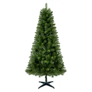 6FT Unlit Artificial Christmas Tree with 490 Tips, PVC Full Branches, Classic Green Holiday Tree with 4-Leg Plastic Stand for Indoor Home Decoration