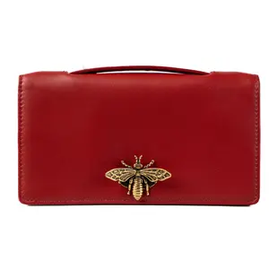 Pre-owned Dior leather Small Leather Goods Christian Red Bee Clutch D26021858