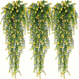 UV-resistant simulated hanging plants, suitable for home and garden decoration. The green leaves are paired with bright yellow flowers, suitable for occasions such as weddings, engagements, and Christmas. Suitable for both indoor and outdoor use, no flowe