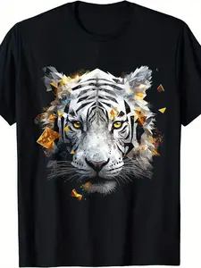 Men's & Women's White Tiger Graphic TShirt Casual Round Neck with Bold White Tiger Face & Black & White Tiger Print Classic Retro Style Round Neck S Machine Washable Ideal for Casual SportWear, PLUS SIZE