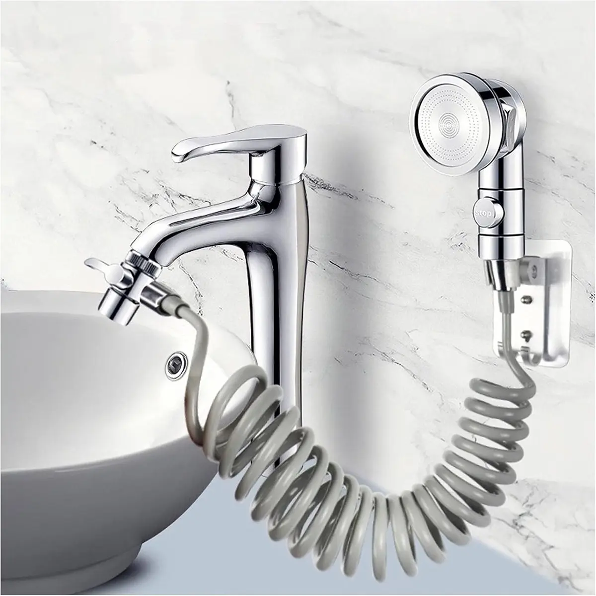 Adjustable Showerhead Set with Extension Hose, Three-Position Water Control, Durable Plastic Spray Nozzle, Bathroom Upgrade Essential