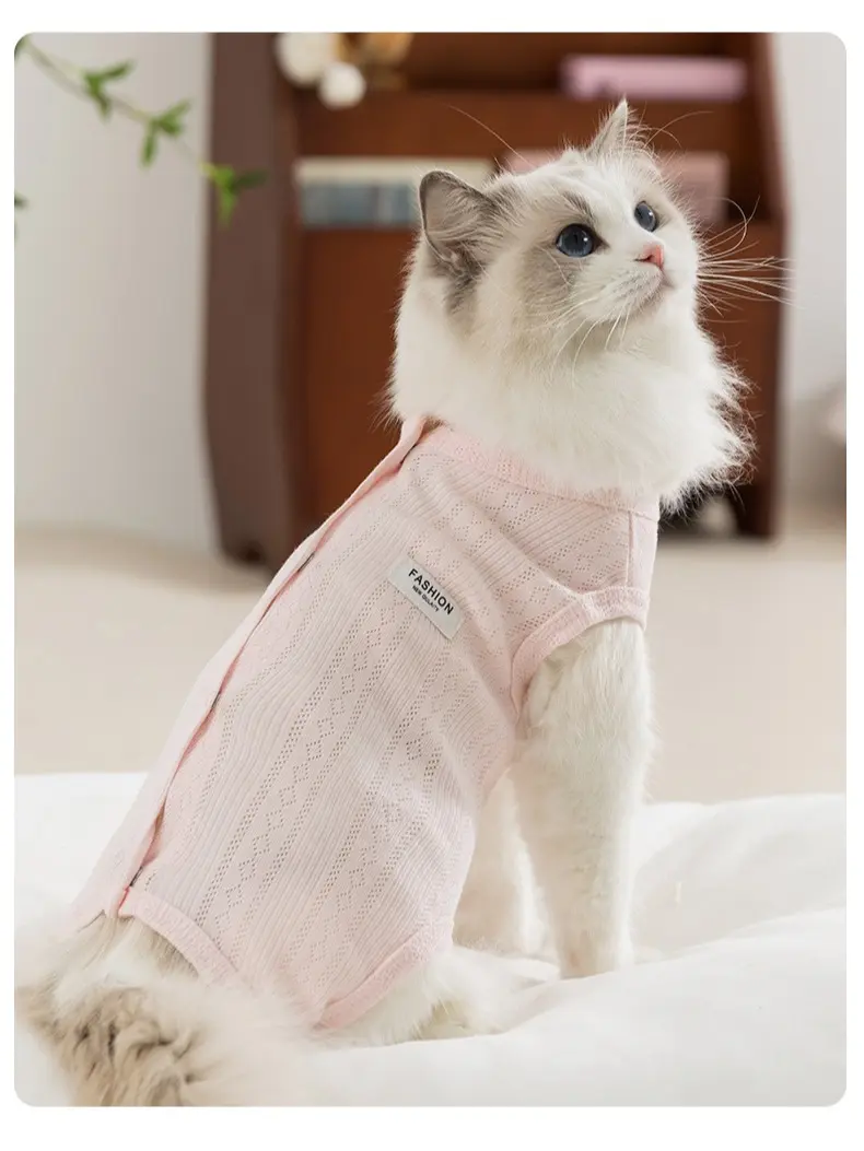 Small-Medium Dog & Cat Breathable Hollow Belly Protector Jumpsuit - Summer Anti-Licking Recovery Clothes, Teddy Puppy Indoor Home Wear