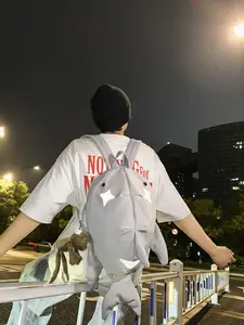 Colorblock Nylon Backpack, Fashionable Large Capacity Shark Shape Bag, Adjustable Straps, Zipper Closure, Perfect for Office & Travel