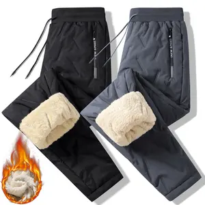 2-pack set winter fleece-lined and thickened men's casual pants, straight and slim-fit long pants for men, new style winter men's warm pants, pants with zipper pockets and elastic waist for men