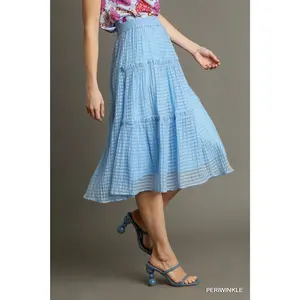 textured waistband organza midi skirt