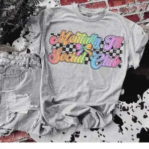 Mentally Ill Social Club Bleached Shirt -  Comfy Unisex Jersey Shirt - Bleached Graphic Tee Design, Random Bleaching, True-to-Size Fit, 35% Cotton 65% Poly - Fabric