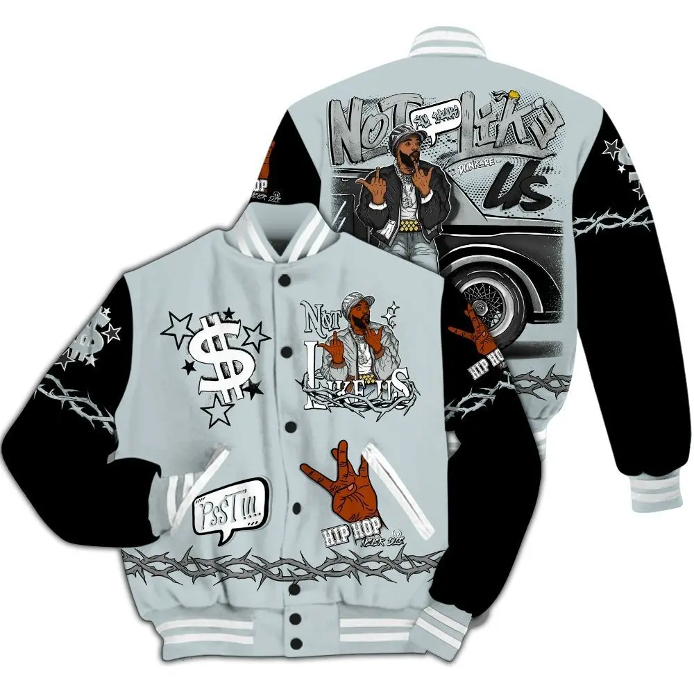 Oversized Hip Hop Varsity Jacket Featuring Money Dollar Sign Stars Character Barbed Wire Print Casual Loose Fit Baseball Jacket For Men Women Fall Winter Spring Athletic Outdoor Wear