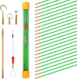32.5FT Fiberglass Running Electrical Wire  Glow Rods Wire Pulling, Fish Tape Set with Accessories, Green