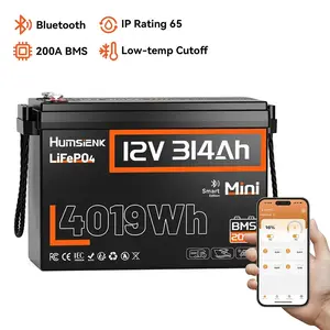 【Summervibes】Humsienk 12V 314Ah LiFePO4 Bluetooth Lithium Battery Mini Size Lithium Iron Phosphate with 200A BMS Low-Temp Protection for RV Marine Trolling Motors - Portable Power Station