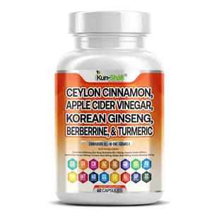 Kun-Shafi Ceylon Cinnamon & Apple Cider Vinegar with Turmeric, Korean Ginseng & Berberine – Glucose, Energy & Digestion Support (60 Capsules)