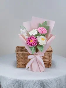 Handmade crochet Peony bouquet, Rose, Lily of the valley, Artificial flower, Decorative flower, Home decor, Office decor, Birthday gift, mother's day gift