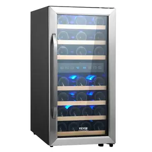 VEVOR 33-Bottle Wine Cooler, Dual Zone Dual Temperature Wine Fridge, Freestanding Refrigerator with Circulating Air-cooling and Digital Control, Tempered Glass Door with UV Protection, for Home Bar