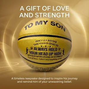To My Son Inspirational Basketball, Golden Motivational Ball, Durable PU Leather Official Size Basketball for Gift