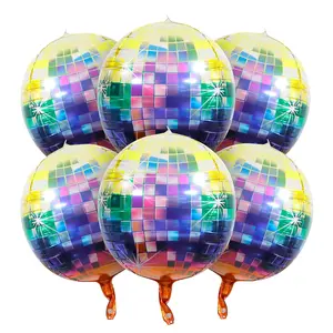 6 Pcs Disco Ball Balloons Colorful Mylar For Party Decor 22 Inch Large 4D Round Metallic Foil 70S 80S 90S Decorations Birthday Bachelorette