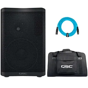 QSC CP8 CP Series 1000 Watt Compact 8" Powered Loudspeaker with Padded Tote Bag Package