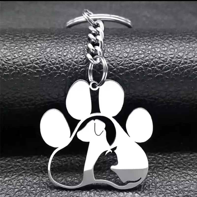 Stainless Steel "Forever with Me"  Dog & Cat Bag Charm, Compact Daily Tough Keychain with Anti-Rust Durable Steel Ring, Sleek Metal Adds Polish