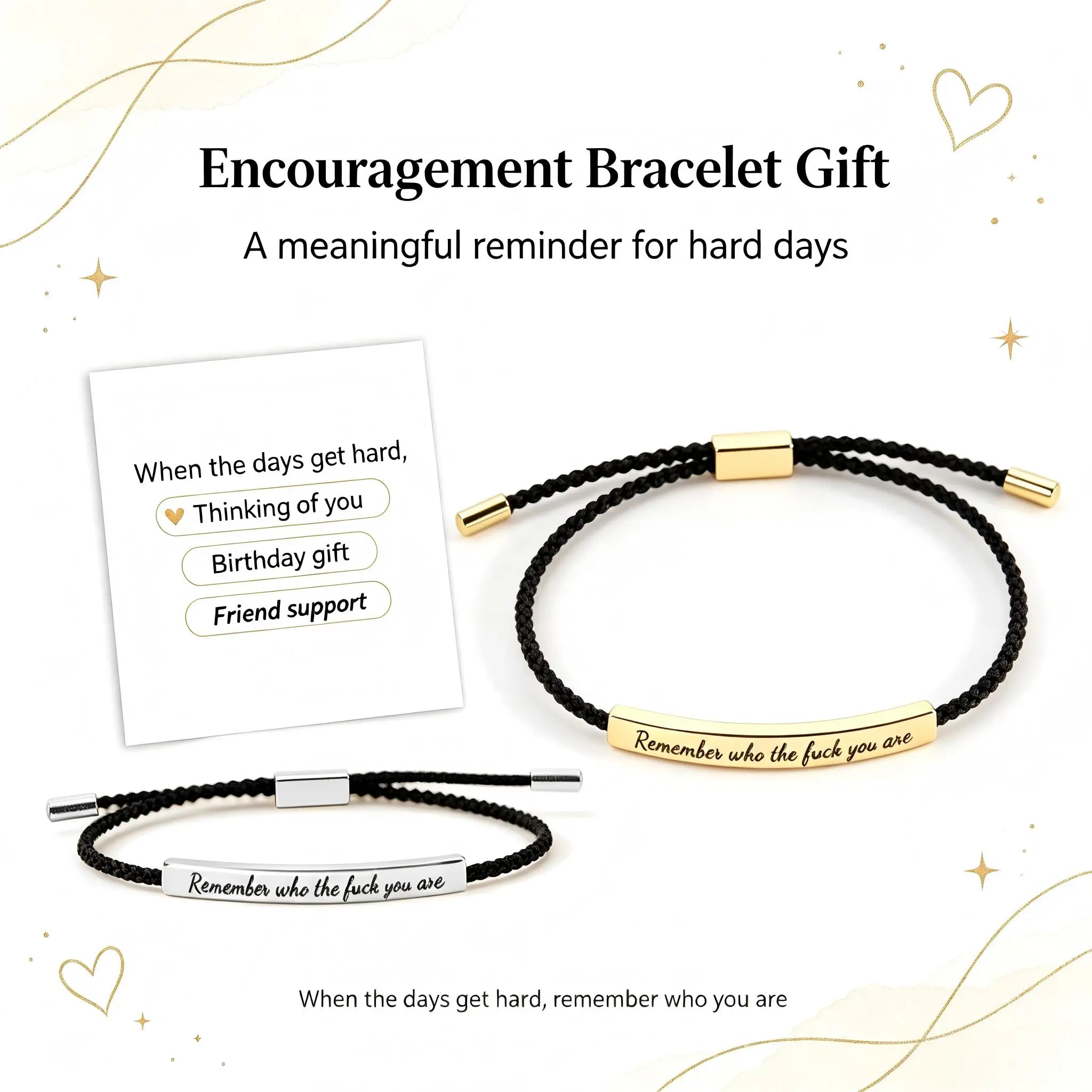 Remember Who The F You Are Inspirational Bracelet, Adjustable Braided String Engraved Motivational Bracelet Encouragement Birthday Gift for Women Best Friend