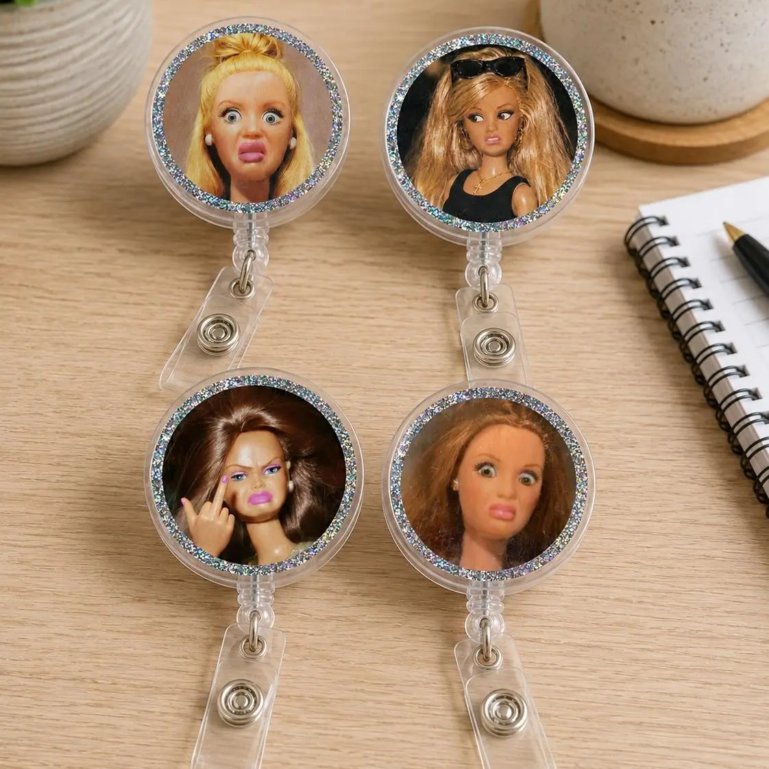 Funny Disgusting Doll Badge Reel, Retro Sassy Badge Holder, Retractable Nurse ID Holder, Quirky Office Work Accessory