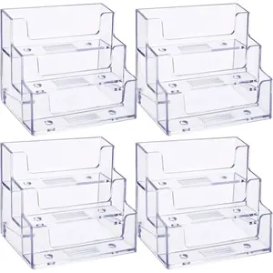 4Pcs/Set Business Card Holder for Desk,3 Tiers Clear Acrylic Stand for Business,Card Organizer Storage Holder Display for Office and Company,180 Cards Capacity,Christmas Party Gifts,Hand Tools Kits