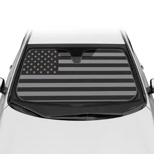 Flag Car Sunshade for Automotive Windshield Sun Shade Patriotic US Black Flag Jumbo Folding Auto Shade