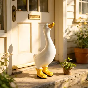 Yellow Rain Boots Goose Statue for Home Decor, Resin Duck Figurine for Indoor Outdoor Use, Farmhouse Desk Decor for Easter Porch & Garden Art