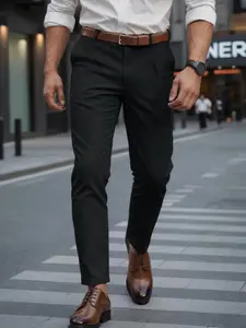 Men's Solid Color Straight Leg Dress Pants Classical Plated Elastic Waist Long Pants with Pockets Soft and Breathable Commuting Going Out Work Life Club Wear Formal Wear Wedding Dress Pants